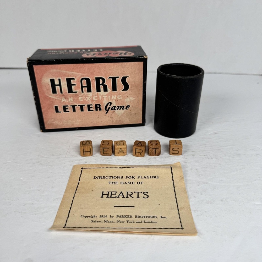 Antique 1914 Parker Brothers HEARTS Game with Wooden Dice